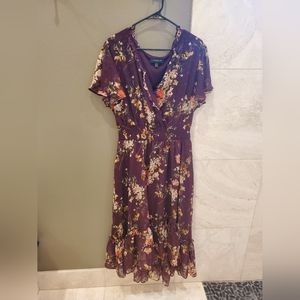 Lane Bryant Burgundy Floral Wrap Dress, Size 22/24